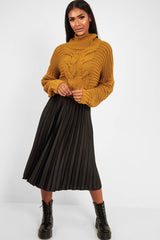 Mustard Cable Knit Sleeve Detail Jumper - Miyonna-Jumper