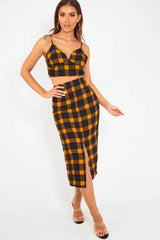 Mustard Check Bralet And Midi Skirt Co-ord - Caden-Co-ords