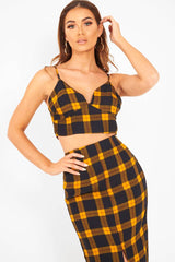 Mustard Check Bralet And Midi Skirt Co-ord - Caden-Co-ords