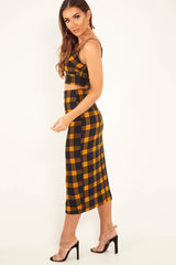 Mustard Check Bralet And Midi Skirt Co-ord - Caden-Co-ords