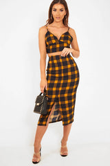 Mustard Check Bralet And Midi Skirt Co-ord - Caden-Co-ords