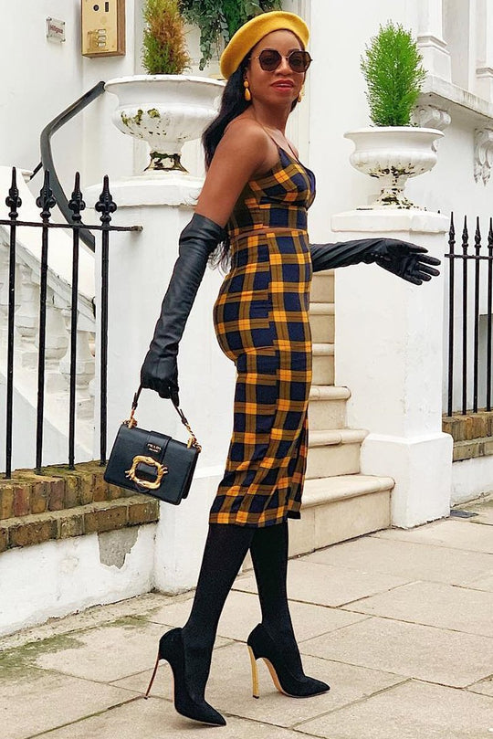 Mustard Check Bralet And Midi Skirt Co-ord - Caden