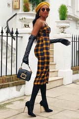 Mustard Check Bralet And Midi Skirt Co-ord - Caden-Co-ords