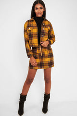 Mustard Check Crop Trucker Jacket And Skirt Co-ord - Abegail-Co-ords