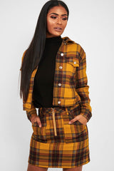 Mustard Check Crop Trucker Jacket And Skirt Co-ord - Abegail-Co-ords