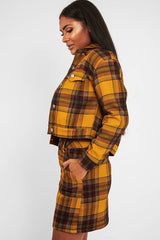 Mustard Check Crop Trucker Jacket And Skirt Co-ord - Abegail-Co-ords