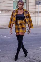 Mustard Check Crop Trucker Jacket And Skirt Co-ord - Abegail-Co-ords