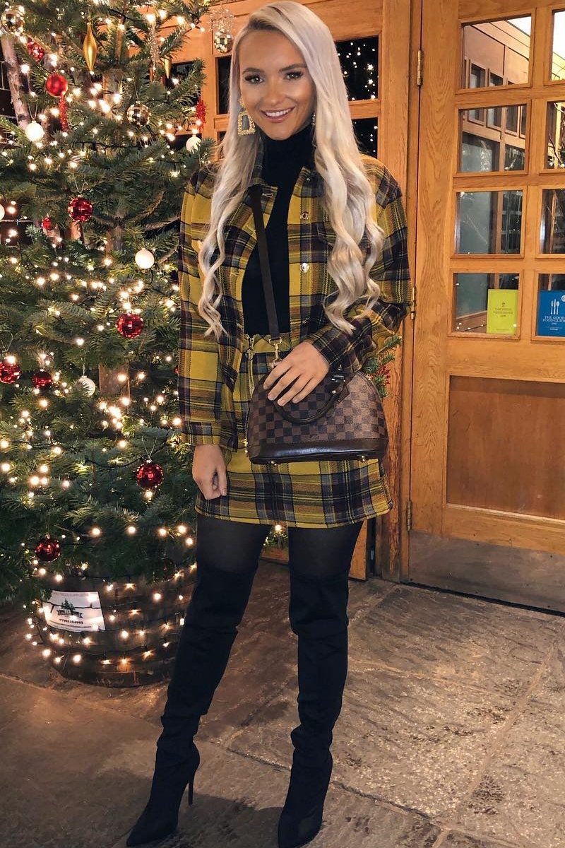 Mustard Check Crop Trucker Jacket And Skirt Co-ord - Abegail-Co-ords