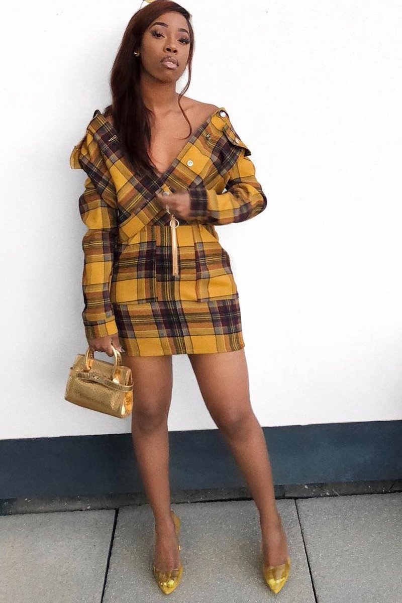 Mustard Check Crop Trucker Jacket And Skirt Co-ord - Abegail-Co-ords