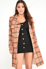 Mustard Check Faux Suede Eyelet Detail Trench Coat - Safiyya-Coats