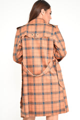 Mustard Check Faux Suede Eyelet Detail Trench Coat - Safiyya-Coats