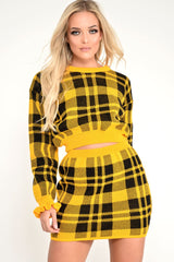 Mustard Check Frill Cuff Knit Jumper - Lanelle-Jumper