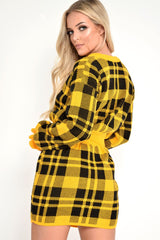 Mustard Check Frill Cuff Knit Jumper - Lanelle-Jumper