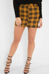 Mustard Check High Waist Mini Skirt - Lyra-Skirts