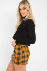 Mustard Check High Waist Mini Skirt - Lyra-Skirts