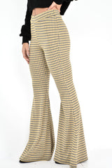 Mustard Check High Waisted Flared Trousers - Kamryn-Trousers