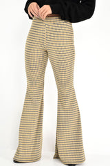 Mustard Check High Waisted Flared Trousers - Kamryn-Trousers