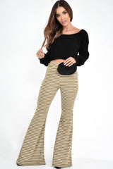 Mustard Check High Waisted Flared Trousers - Kamryn-Trousers