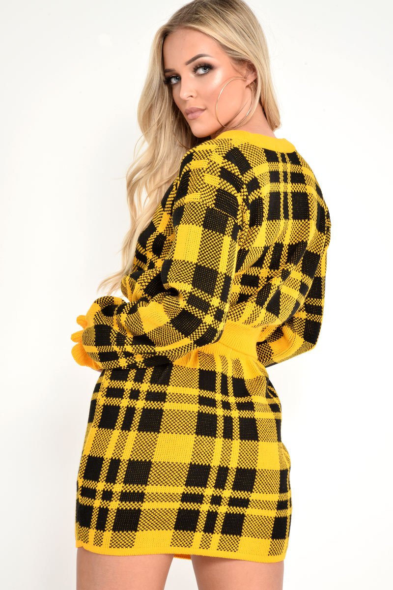 Mustard Check Knit Mini Skirt - Crissy-Skirts
