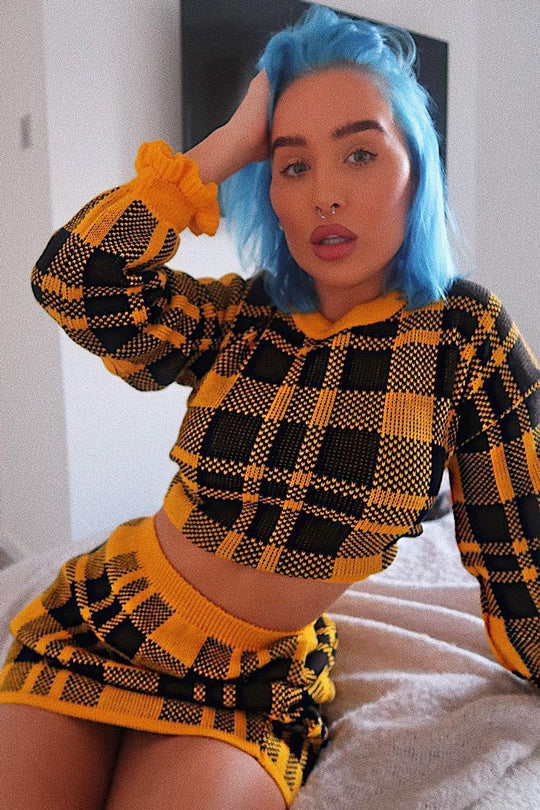 Mustard Check Knit Mini Skirt - Crissy