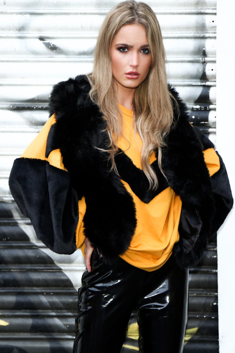 Mustard Chevron Fur Jumper - Lara-Tops
