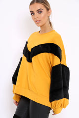 Mustard Chevron Fur Jumper - Lara-Tops
