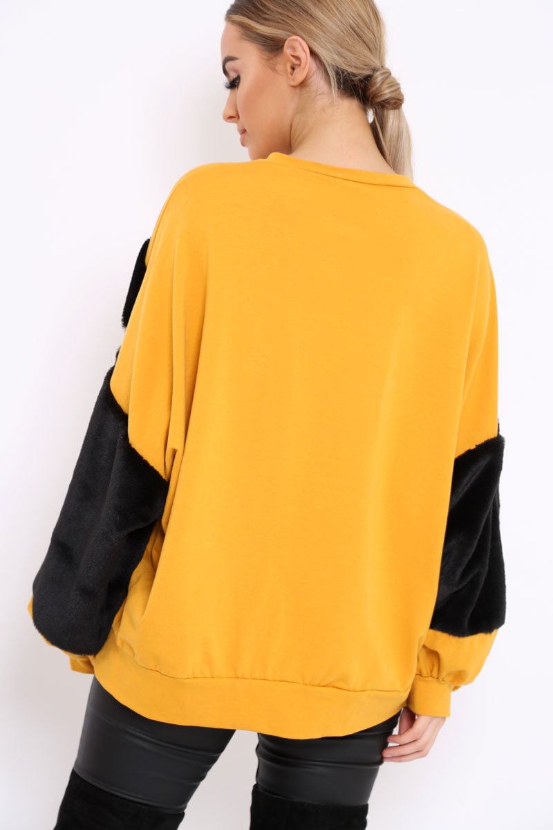 Mustard Chevron Fur Jumper - Lara-Tops