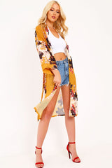 Mustard Chiffon Floral Kimono - Suriah-Kimono