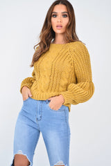 Mustard Chunky Knit Balloon Sleeve Jumper - Rielynn-Jumper