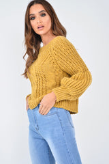 Mustard Chunky Knit Balloon Sleeve Jumper - Rielynn-Jumper