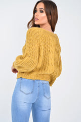 Mustard Chunky Knit Balloon Sleeve Jumper - Rielynn-Jumper
