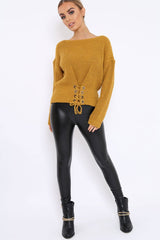 Mustard Chunky Knit Corset Waist Knitted Jumper - Mikayla-Jumper