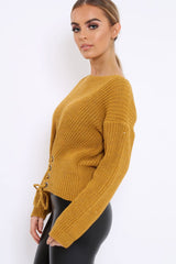 Mustard Chunky Knit Corset Waist Knitted Jumper - Mikayla-Jumper