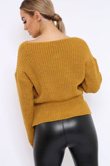 Mustard Chunky Knit Corset Waist Knitted Jumper - Mikayla-Jumper