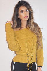 Mustard Chunky Knit Corset Waist Knitted Jumper - Mikayla-Jumper