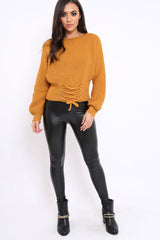 Mustard Chunky Knit Corset Waist Knitted Jumper - Nara-Jumper