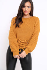 Mustard Chunky Knit Corset Waist Knitted Jumper - Nara-Jumper