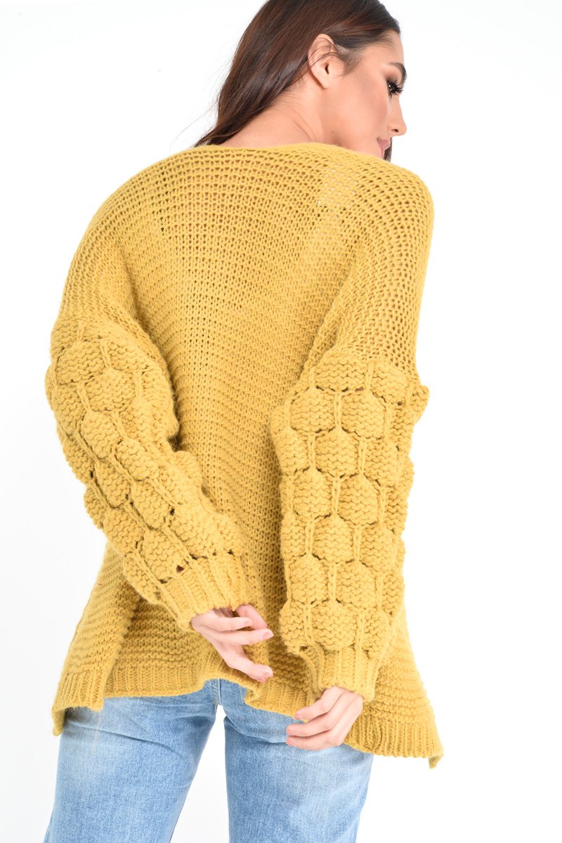 Mustard Chunky Knit Oversized Cardigan - Eaden-Knitwear