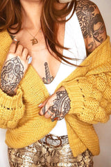 Mustard Chunky Knit Oversized Cardigan - Eaden-Knitwear