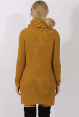 Mustard Chunky Turtleneck Knit Jumper Dress - Cloe-Jumper
