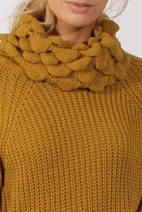 Mustard Chunky Turtleneck Knit Jumper Dress - Cloe-Jumper
