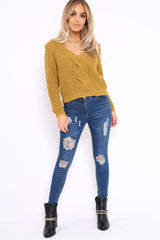 Mustard Chunky Twist Knit Jumper - Loren-Jumper