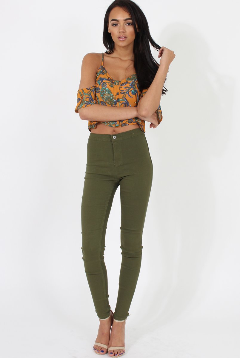 Mustard Cold Shoulder Button Crop Top - Harlow-Crop Tops