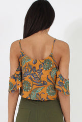 Mustard Cold Shoulder Button Crop Top - Harlow-Crop Tops