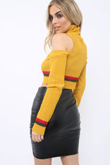 Mustard Cold Shoulder Jumper with Stripe Detail - Cala-Jumper