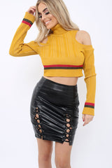 Mustard Cold Shoulder Jumper with Stripe Detail - Cala-Jumper