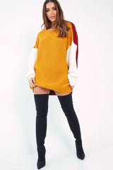 Mustard Colour Block Jumper Dress - Karrie-Dresses