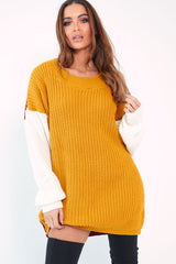 Mustard Colour Block Jumper Dress - Karrie-Dresses