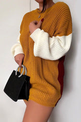 Mustard Colour Block Jumper Dress - Karrie-Dresses