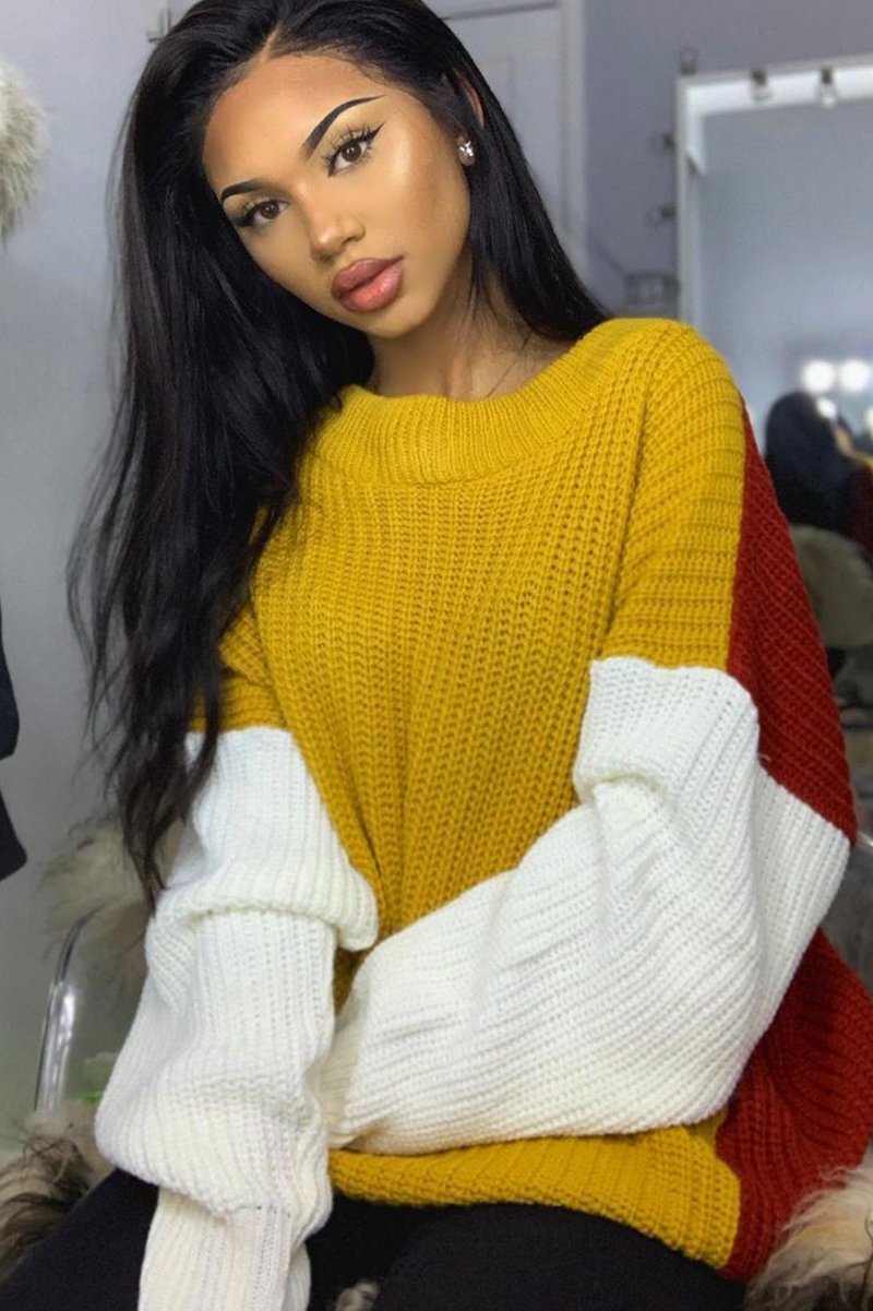 Mustard Colour Block Jumper Dress - Karrie-Dresses